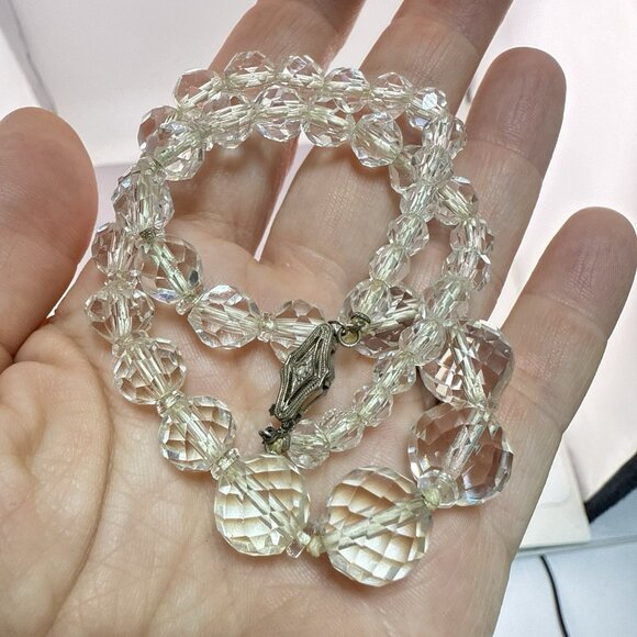 Antique Art Deco 14k White Gold Rock Quartz Crystal Necklace Faceted Small 13.5" - Picture 12 of 14